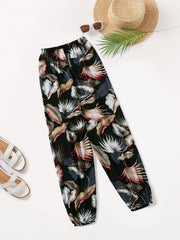 Tropical Print Joggers Elastic Waist Loose Pajamas Pants