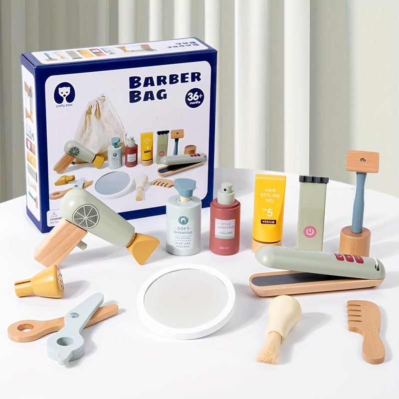 Wooden Hairdressing Set Kids Hair Salon Toy Set
