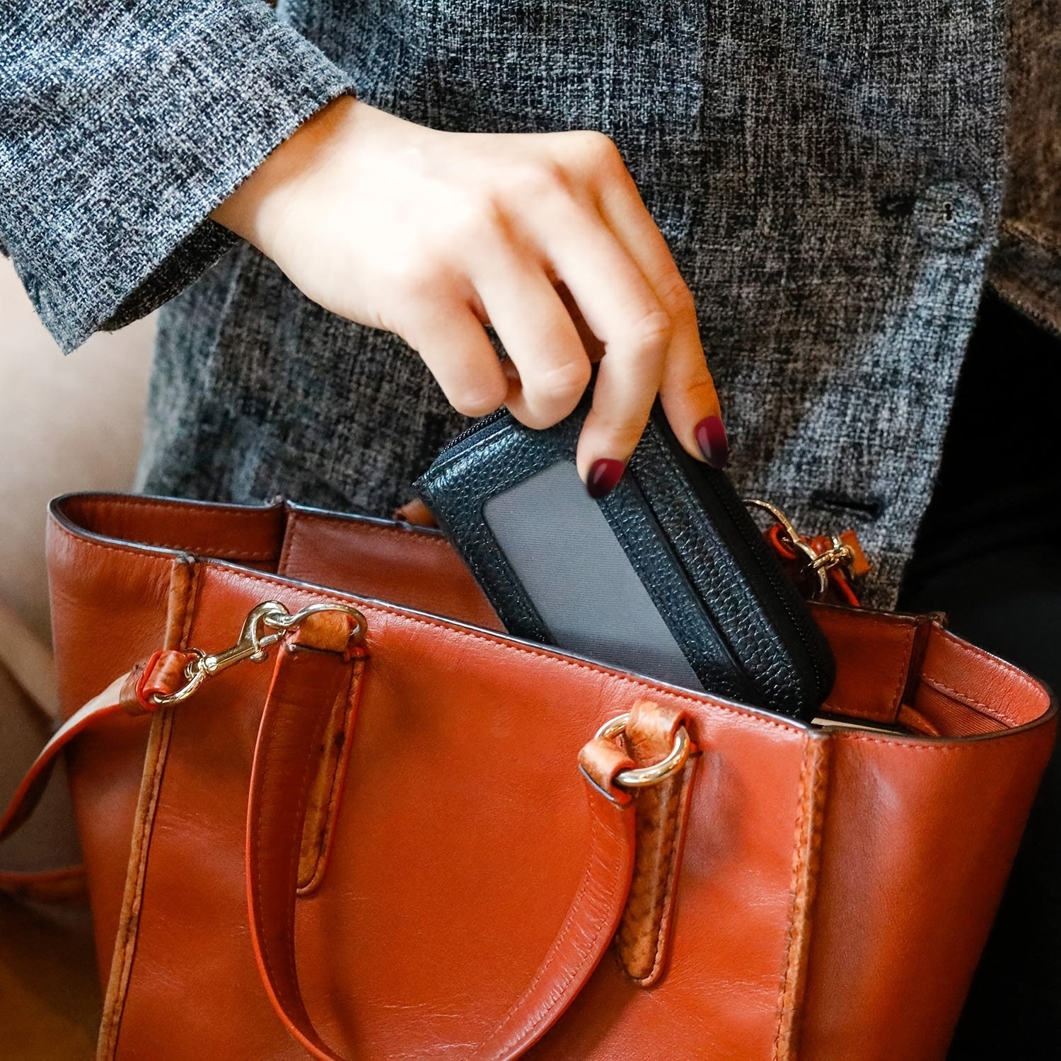 RFID Credit Card Holder with Zipper Leather Wallet