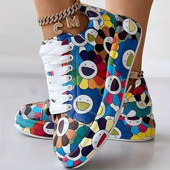 Women's Sunflower Print Lace-Up Platform Sneakers