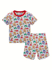 Boys Shark Print Pajamas Set Cotton Short Sleeves Tops & Bottoms