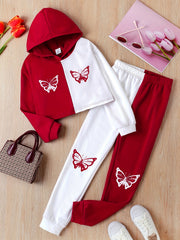 Girls Butterfly Print Hoodie & Sweatpants Set