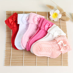 4pairs Baby Girls Kids Mesh Breathable Comfy Crew Socks with Bow Decoration