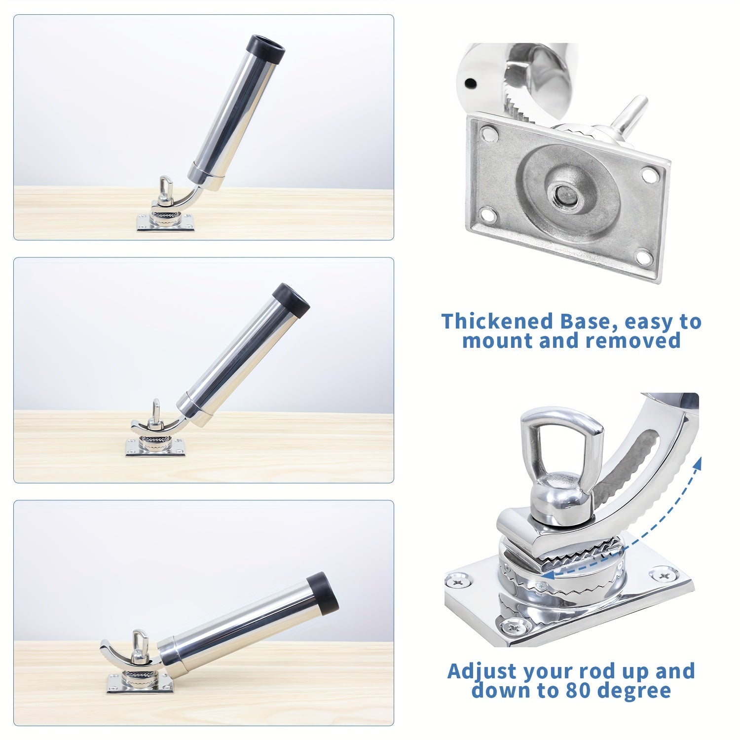 360 Adjustable Fishing Rod Holder 316 Stainless Steel for Marine Boat Yacht