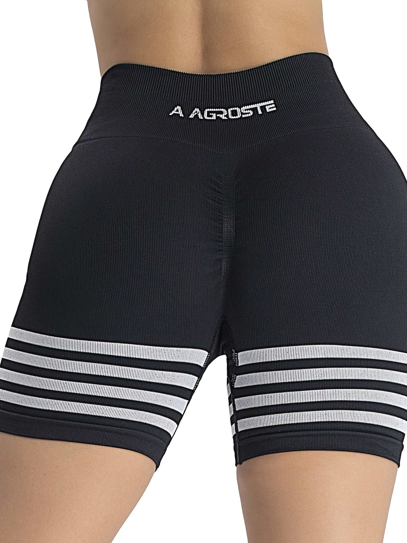 Stripe Workout Shorts High Waist Yoga Biker Shorts