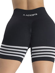 Stripe Workout Shorts High Waist Yoga Biker Shorts
