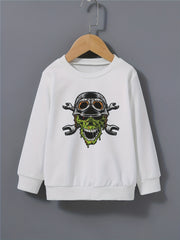 Boys Sweatshirt Helmet Skull Print Long Sleeve Pullover Top