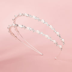 Double Layer Faux Pearls Crown Headband With Rhinestones