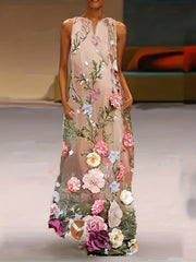 Floral Print V Neck Maxi Tank Dress Plus Size