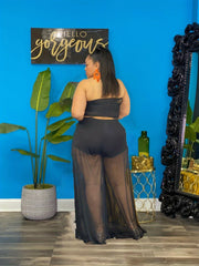 Sexy Outfit: Solid Knot Tube Top & Wide Leg Pants Two Piece Set