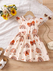 Toddler Girls Ruffle Trim Rainbow Butterfly Graphic Princess Dress