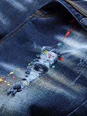 Slim Fit Ripped Jeans Men's Casual Street Style Distressed Denim Pants
