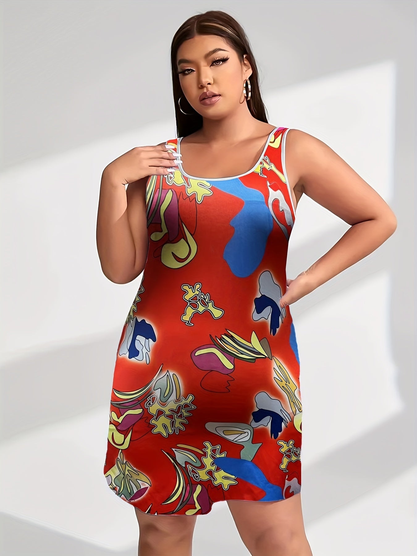 Abstract Print Pajama Tank Dress
