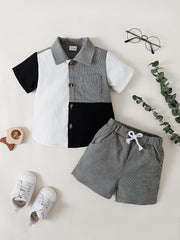 Boys Block Outfit Shorts & Shirt Short Sleeves Button Drawstring Waist