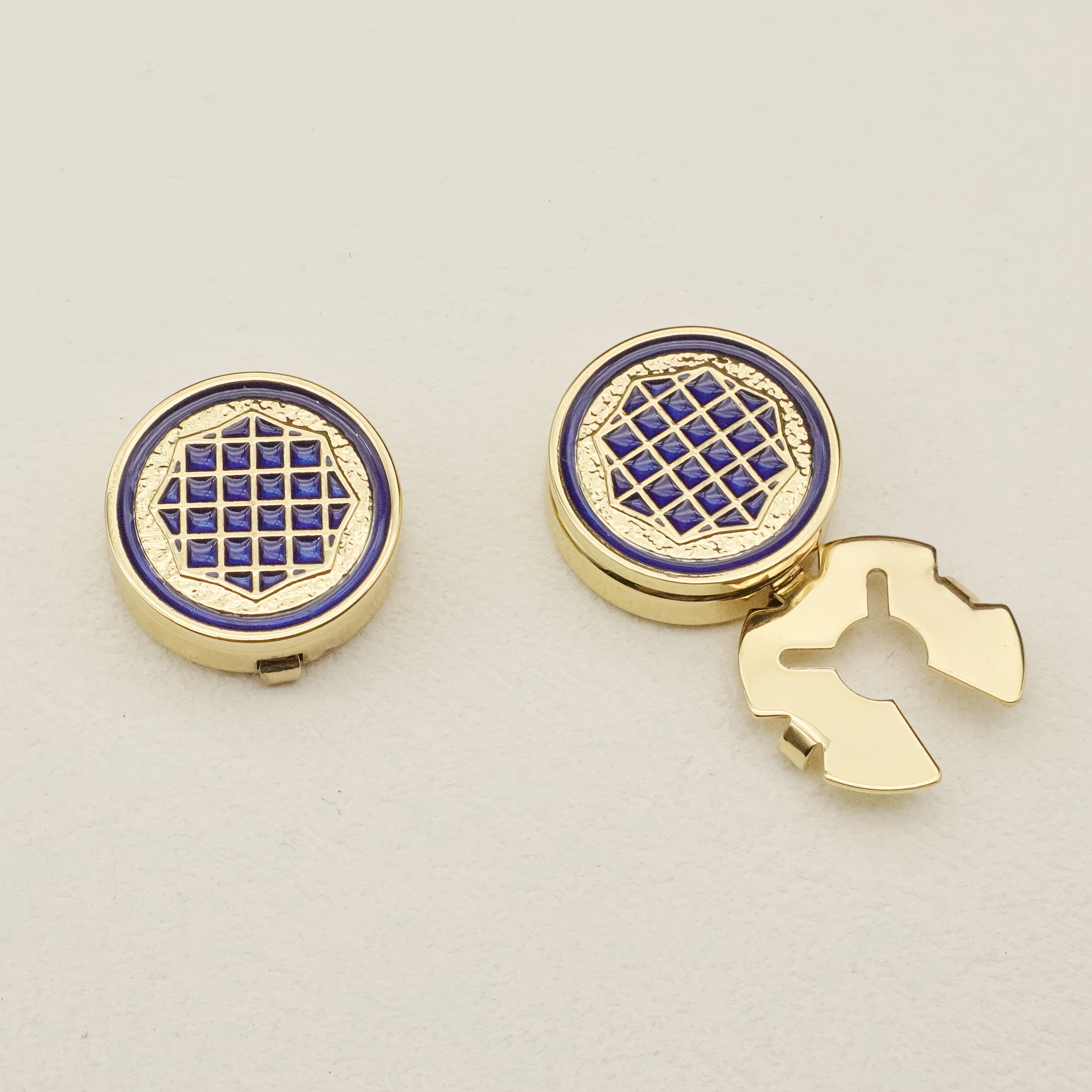 Golden Tone Checkered Button Covers for Men & Women
