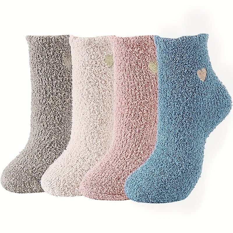 4 Pairs Heart Print Socks Warm Fuzzy Women's Stockings