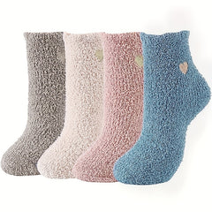 4 Pairs Heart Print Socks Warm Fuzzy Women's Stockings
