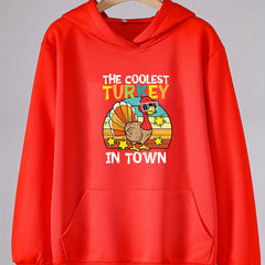 Turkey Print Thanksgiving Hoodie For Girls Kids Casual Pullover