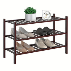 3 Tier Bamboo Shoe Rack Entryway Stackable Shoe Shelf Durable Shoe Storage