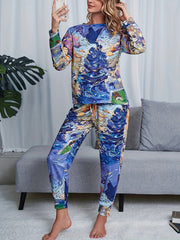 Tie Dye Print Lounge Set Long Sleeve Top & Pants Women's Loungewear