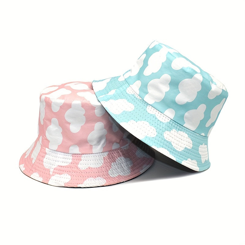 Cloud Print Reversible Bucket Hat Unisex Casual Couple Sun Cap