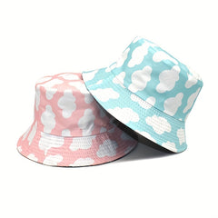 Cloud Print Reversible Bucket Hat Unisex Casual Couple Sun Cap