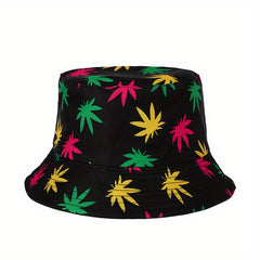 Leaf Print Casual Bucket Hat Unisex Foldable Couple Basin Hats
