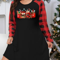Gingerbread Man Print Plaid Sleeve Nightdress