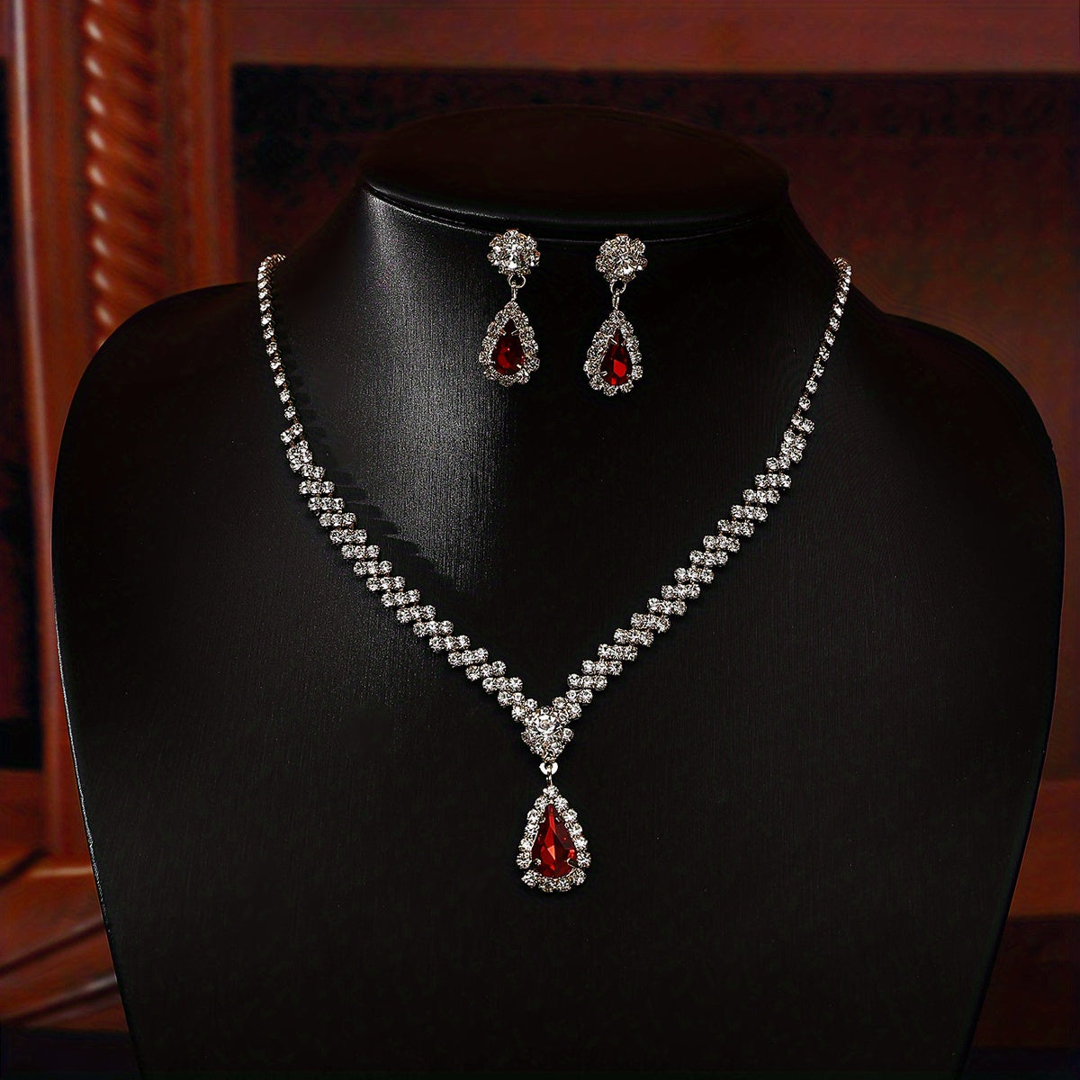 Rhinestone Pendant Necklace Earrings Set for Party Prom