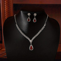 Rhinestone Pendant Necklace Earrings Set for Party Prom
