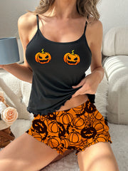 Pumpkin Print Halloween Pajama Set Women's Sleepwear