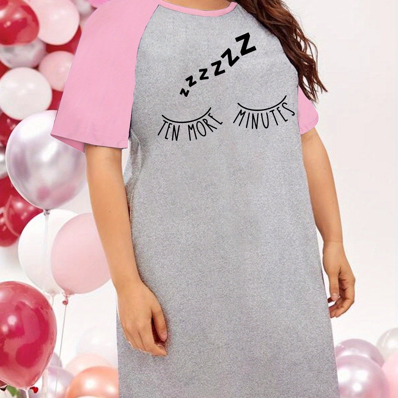 Casual Nightdress Women's Plus Eyelash Graphic Raglan Short Sleeve