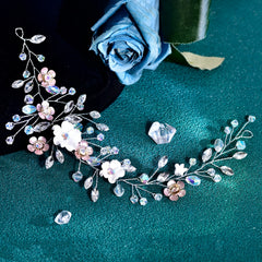 Whimsical Floral Bridal Headband with Sparkling Accents