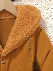 Girls' Stylish Fur Collar Jacket Belt Set for Autumn/Winter