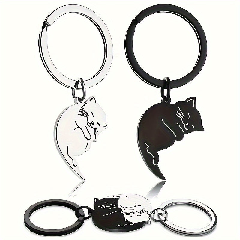 Cat Couple Keychain Pendant Decoration for Car Keys Backpacks Wallets