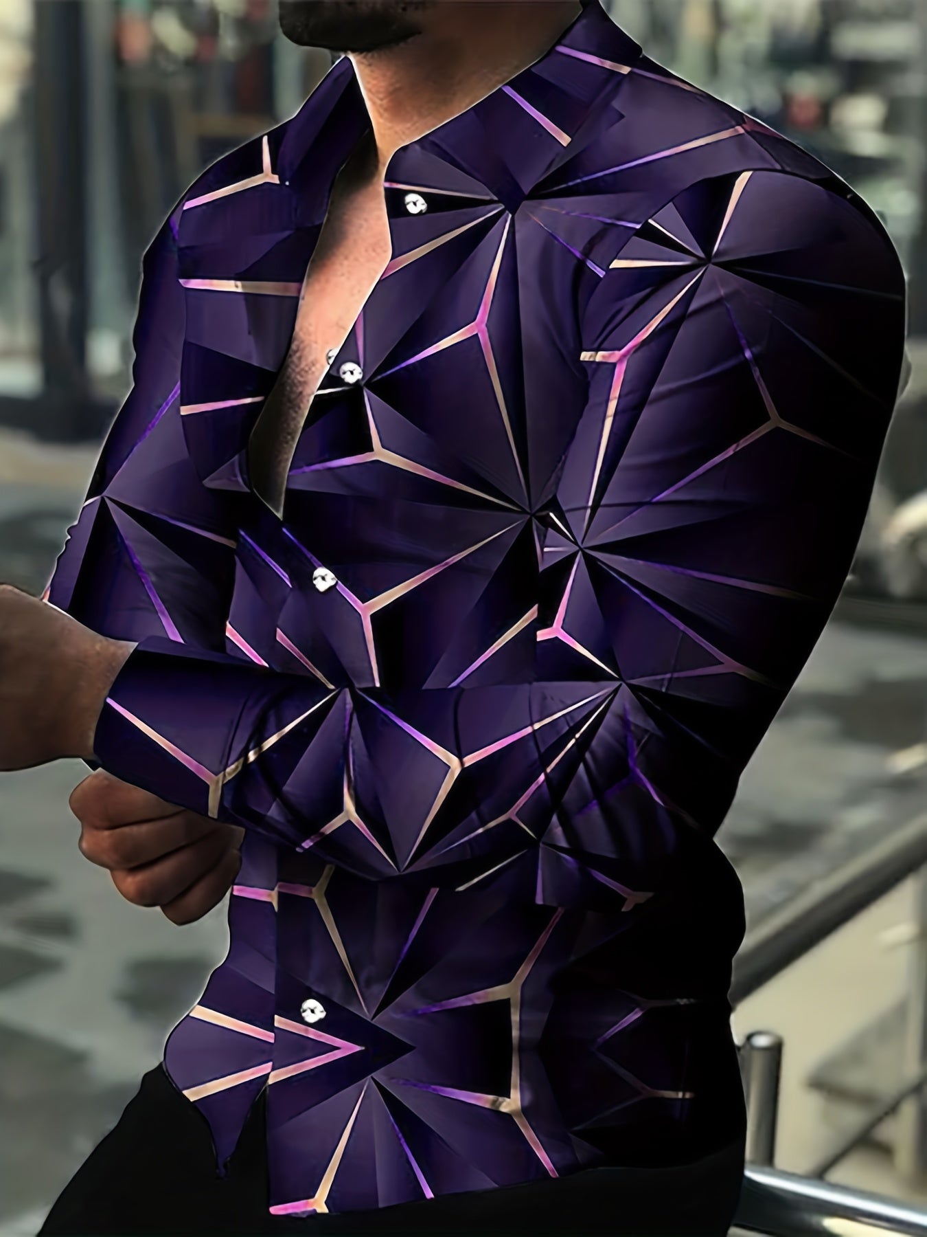 Geometric Print Men's Casual Button Up Shirt