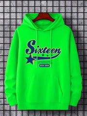 Men's Sixteen Print Hoodie Casual Breathable Drawstring Hooded Sweatshirt