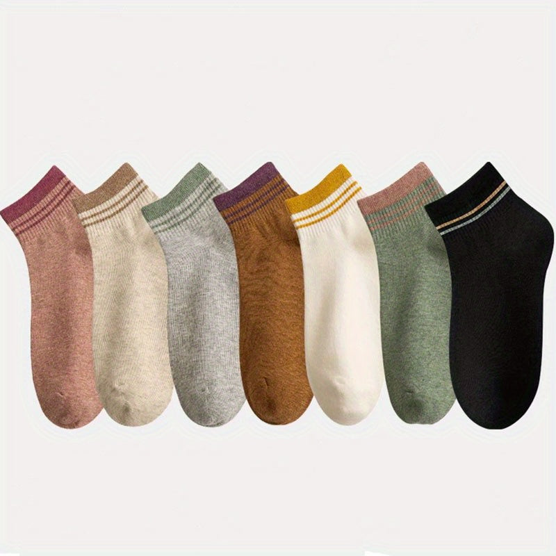 7 Pairs Striped Crew Socks Lightweight Short Socks Women's Stockings