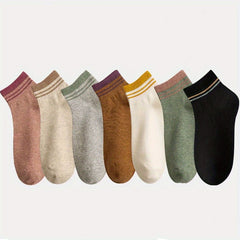 7 Pairs Striped Crew Socks Lightweight Short Socks Women's Stockings