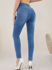 High Rise Button Fly Skinny Jeans