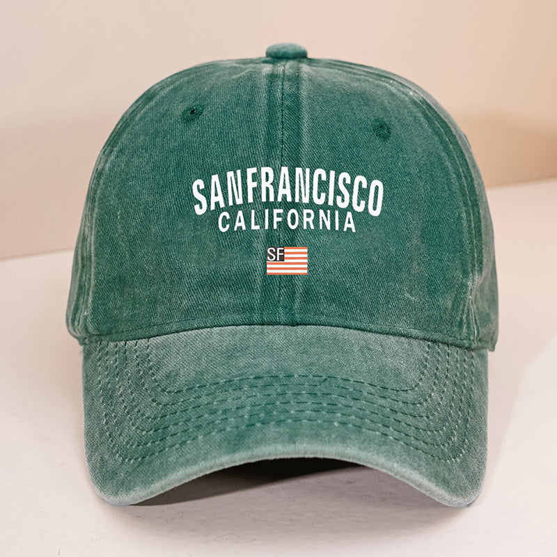 SANFRANCISCO Flag Print Baseball Cap Washed Distressed Solid Sports Hat
