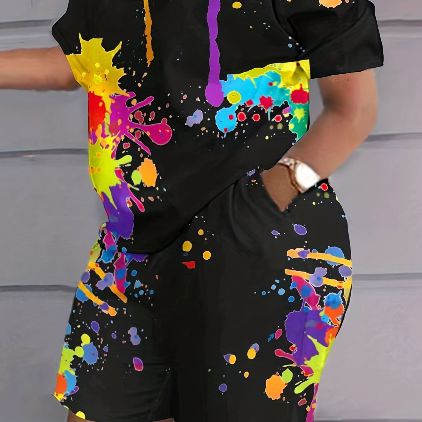 Women's Splash Print Top & Shorts Set