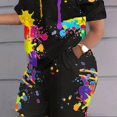 Women's Splash Print Top & Shorts Set