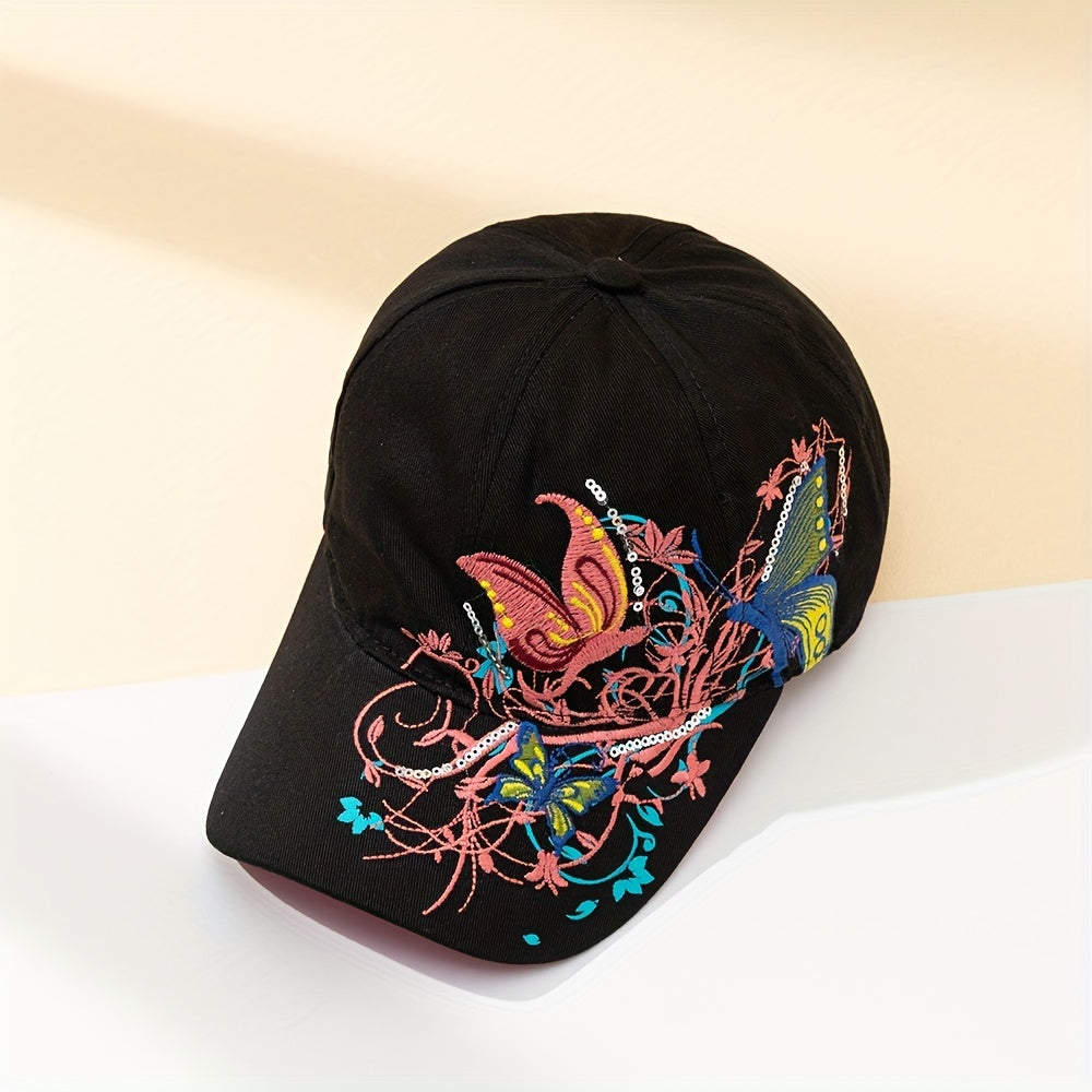 Men's Butterfly Embroidered Peaked Cap Baseball Cap Adjustable Hat