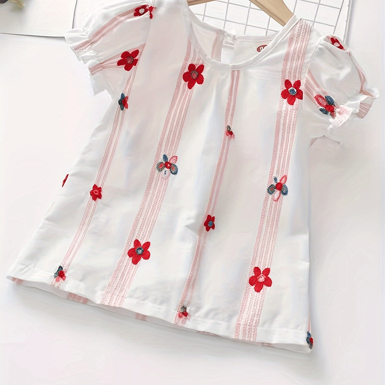 Girls Floral Print Short Sleeve Tee Top