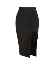 Ruched Split Skirt Bodycon Stretchy Casual Skirt