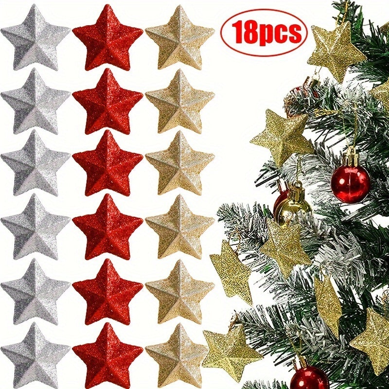 18pcs 3D Stars Xmas Tree Hanging Ornaments Merry Christmas Decorations