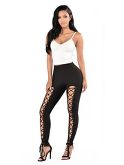 Cross Lace Up Pants Solid Double Breasted Tie Pants Women's Clothing