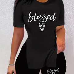 Letter Print Short Sleeve T-shirt & Skinny Shorts Set