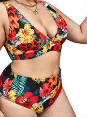 Floral Print Tank Top Bikini Set Plus Size Women's Swimsuit